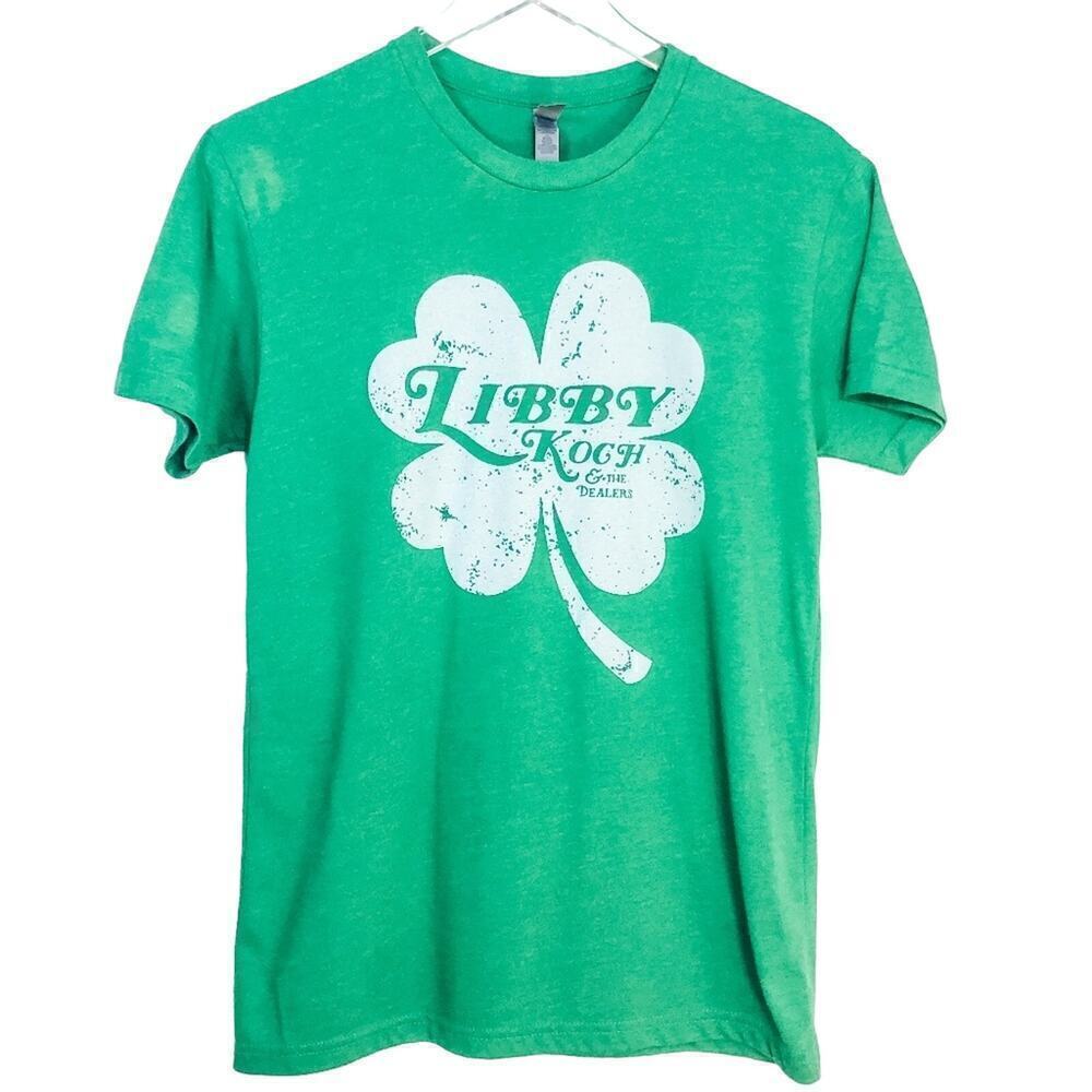 Libby Koch & The Dealers Band Green T-Shirt White Shamrock Womens Size Small‎